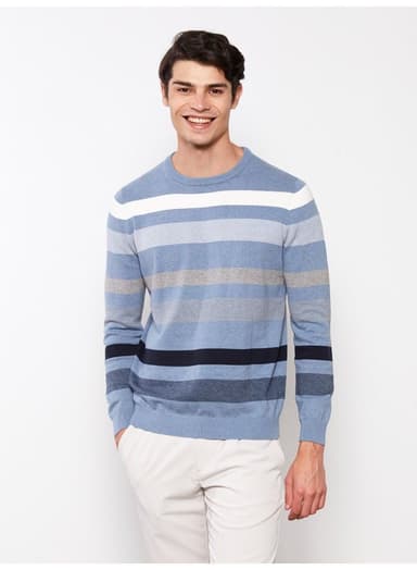 Crew Neck Long Sleeve Striped Men's Knitwear Sweater thumbnail 1