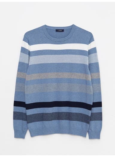 Crew Neck Long Sleeve Striped Men's Knitwear Sweater thumbnail 4