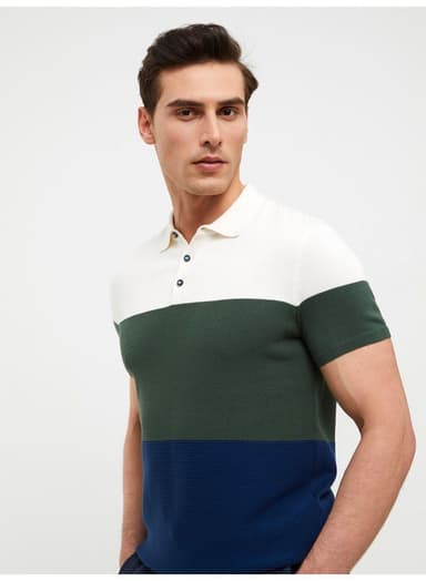 Polo Collar Short Sleeve Color Block Men's Knitwear Sweater thumbnail 1