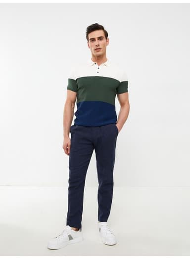 Polo Collar Short Sleeve Color Block Men's Knitwear Sweater thumbnail 4
