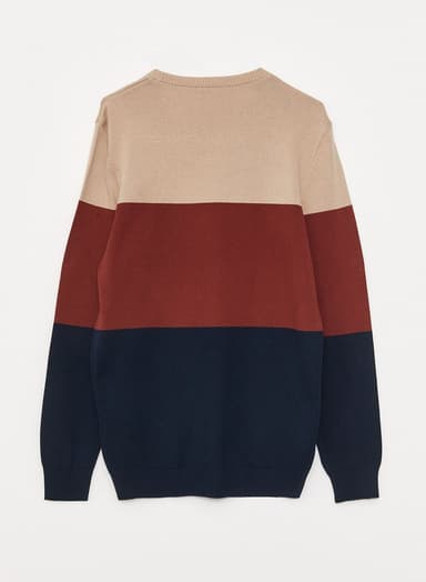 Crew Neck Long Sleeve Men's Tricot Sweater with Color Block thumbnail 4
