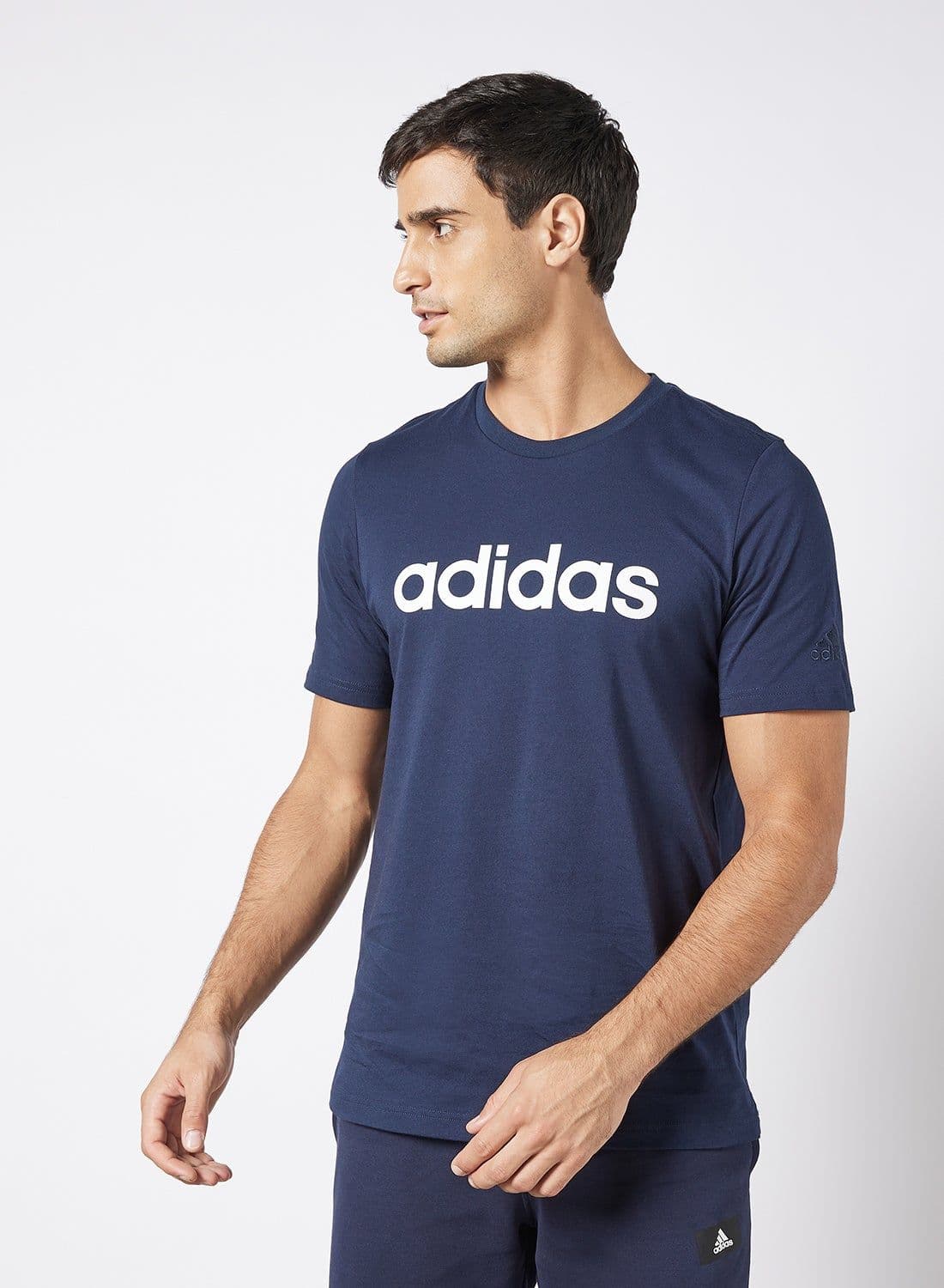 Essentials Embroidered Linear Logo T-Shirt Navy - Image 1